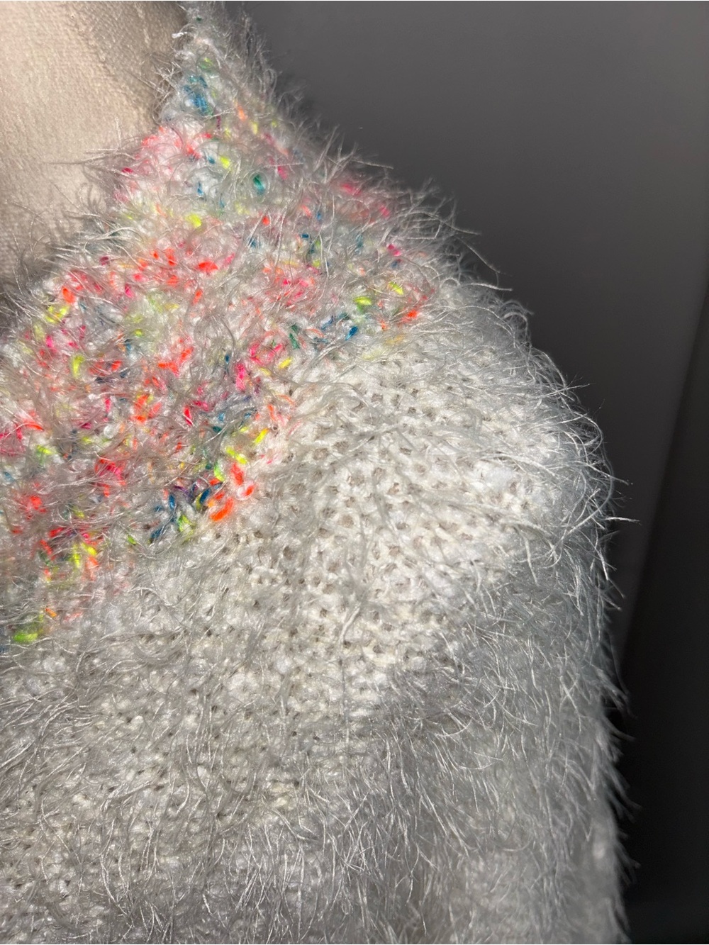 Free People Cozy Cream Fuzzy Sweater with Multicolor Trim - Picture 3 of 5
